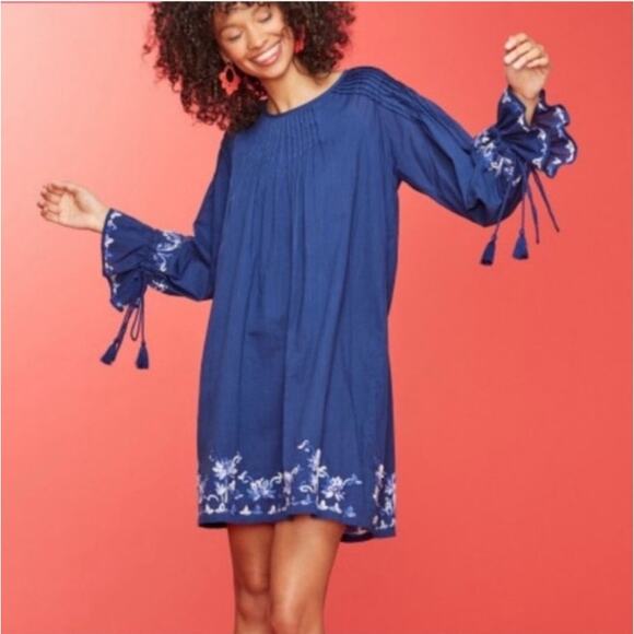 Roller Rabbit Lotus Embroidered Long Sleeve 100% Cotton Dress Size XS - Picture 2 of 12